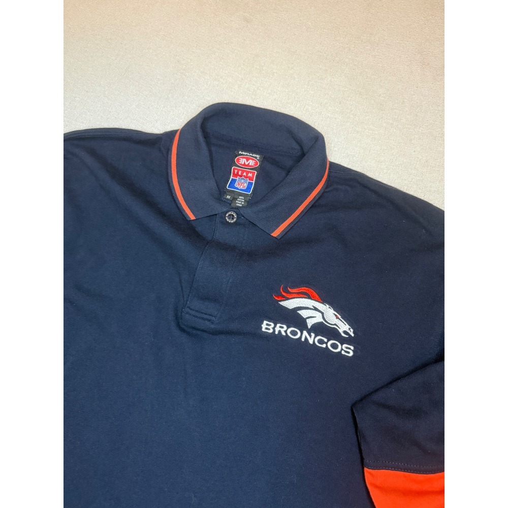 Mirage Denver Broncos Polo Mens Medium Navy Blue Vintage NFL Long Sleeve Shirt